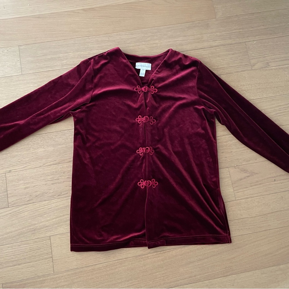Natori Rich Burgundy Velvet Cardigan